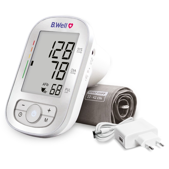 Апарат за кръвно B.WELL TH-75 AFib, С адаптер, 3-check, Памет за 2