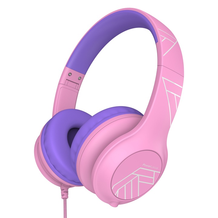 Casti Audio pentru Copii, PowerLocus PLED Wired, Cu Volum Limitat, Roz