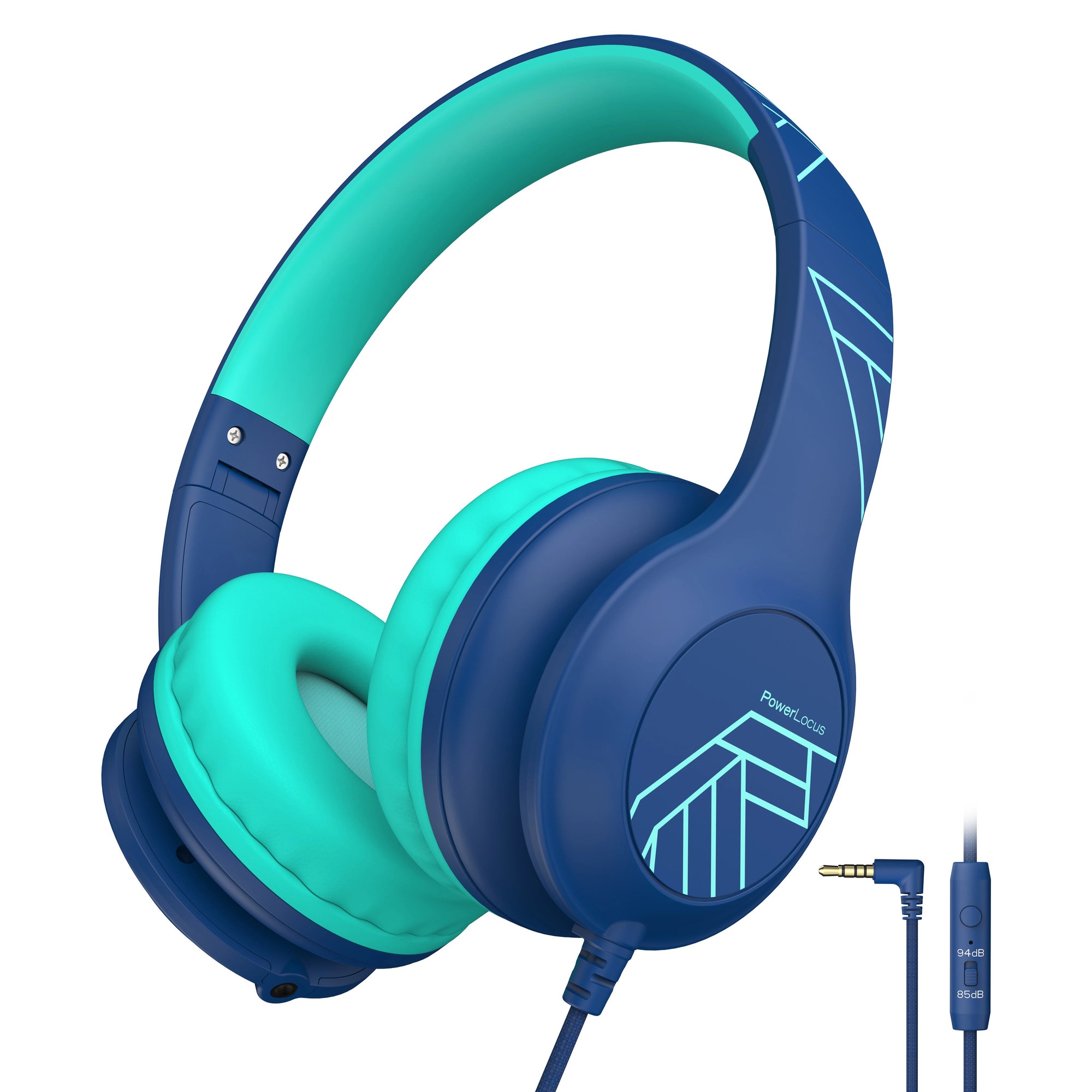 Casti Audio pentru Copii, PowerLocus PLED Wired, Cu Volum Limitat, Albastru