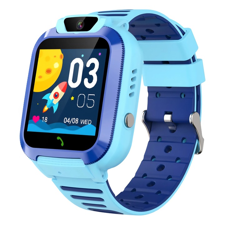 Ceas smartwatch copii, Valdus W11, 4G, functie telefon, pozitionare WiFi+LBS, buton SOS, camera frontala HD, albastru