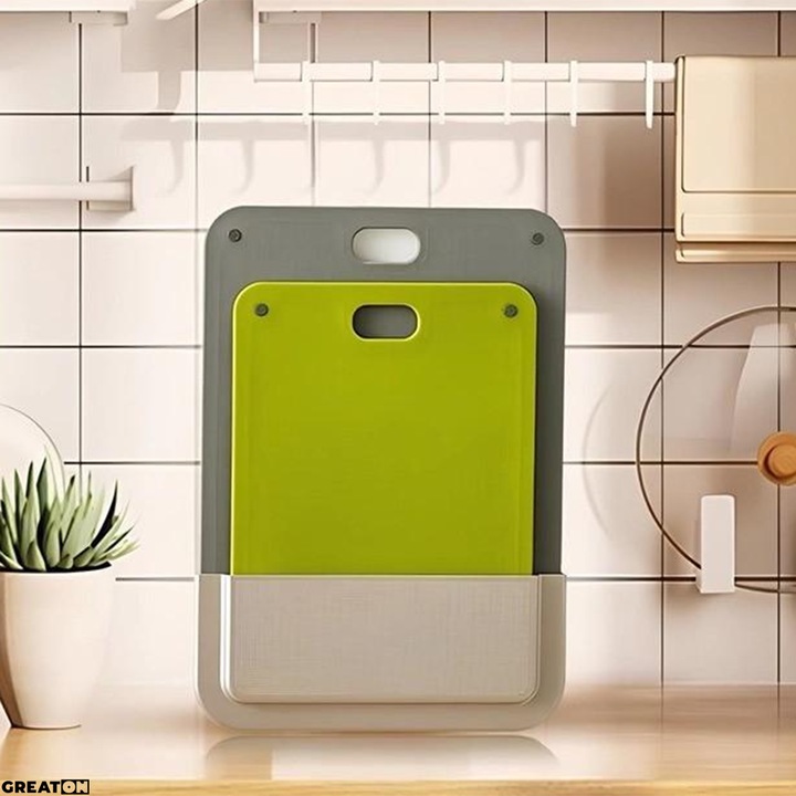 Set 2 Tocatoare din Plastic GREATON cu Suport, Prindere Pe Perete/Dulap, Gri/Verde, 34x24cm, 27.5x20cm