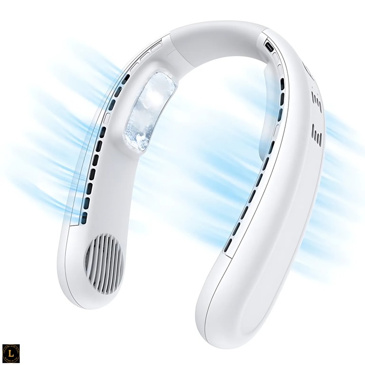 Ултрапреносим вентилатор за врата със студени плочи, 720° 3D охлаждане, 3 скорости, 4 вентилационни зони за бързо охлаждане, мотор 5500 об/мин, батерия с голям капацитет 4000mAh, моментално охлаждане, бял цвят, за горещо лято