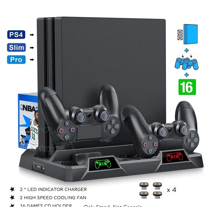 Stand de incarcare pentru de Ventilator compatibil Play Station 4 / Ps4 Slim / Ps4Pro, cu suport pentru 16 discuri
