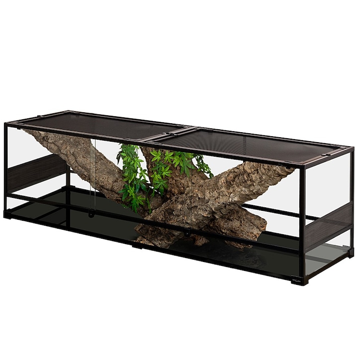 Terrárium, Repti-Zoo, RK sorozat 180×60×45, kétéltűekhez, teknősökhöz, vízálló, kulcsos záras, fekete, XL méret