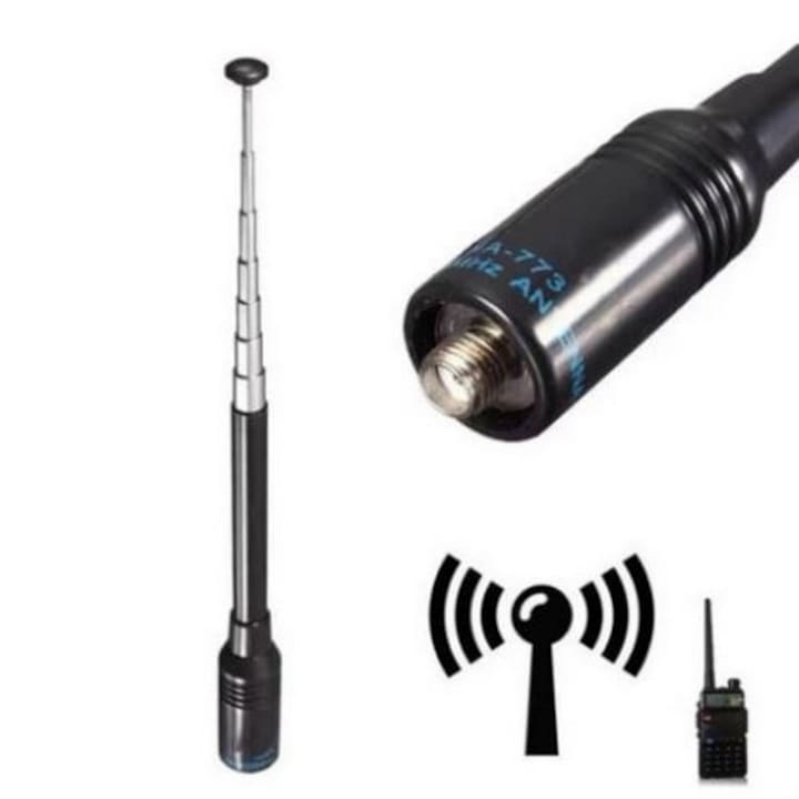 Antena statie radio SkyTechs® Nagoya NA-773 conector SMA-F UHF+VHF antena telescopica UHF+VHFpentru Walkie talkie Baofeng UV-5R/82/B5/B6 888S Lungimea 105~390 mm putere10W