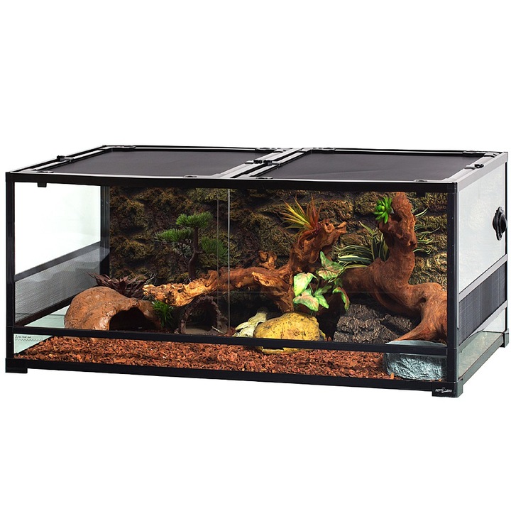 Terrárium, Repti-Zoo, RK sorozat 120×60×45, hüllőkhöz, kétéltűekhez, vízálló, zárható, fekete, L méret
