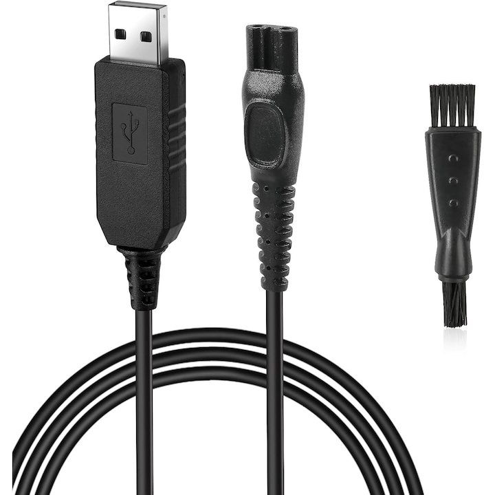 Töltőkábel 15V, PsAyl®, 5.4W, USB, Kompatibilis a Philips Norelco HQ8505 sorozattal QC5115, HQ560, HQ6070, HQ9070, tisztítókefével, Fekete