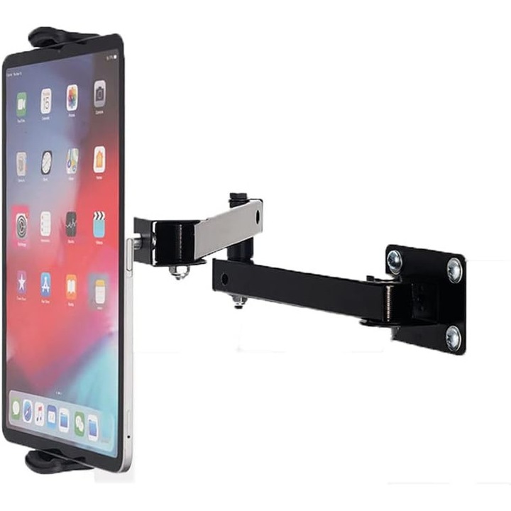 PsAyl fali tablettartó, 7" - 13" közötti tabletekhez, 360°-os forgatás, -20° és 90° közötti döntés, fekete