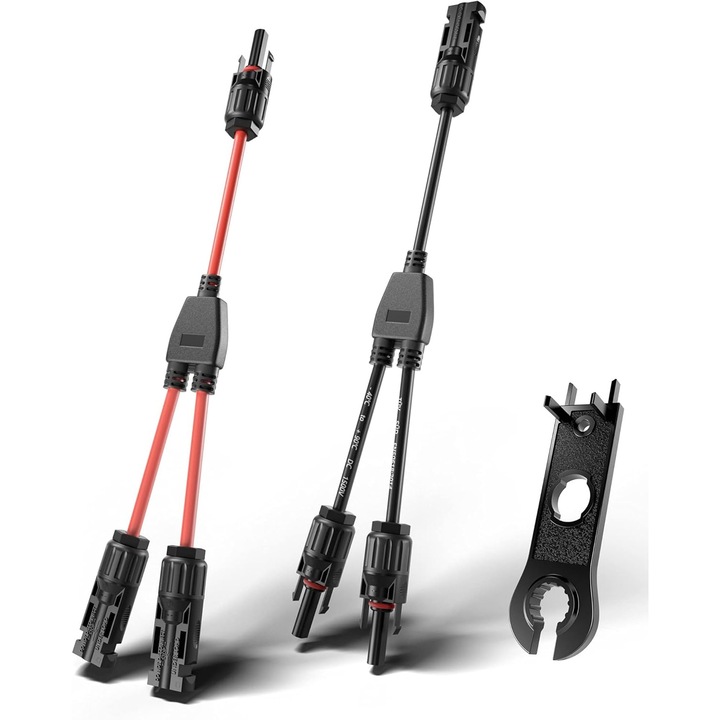 Napelemes Y csatlakozó 1-től 2-ig, PsAyl, vízálló, UV-álló, 20A, IP67, 1 páros készlet, fekete/piros