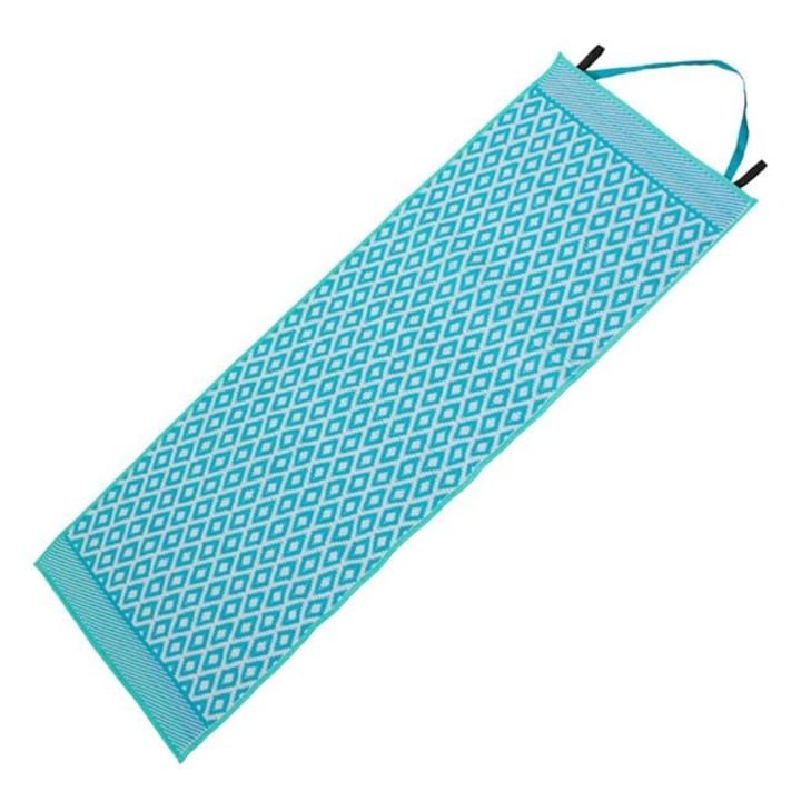 Тюркоазена пластмасова плажна постелка на ролка с бял ацтекски мотив 180x72 см