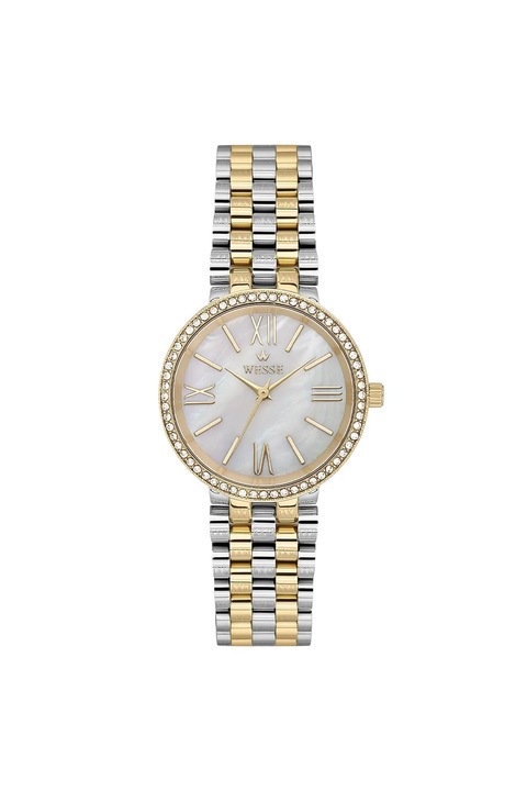 Ceas dama Wesse, model WWL112605, 34mm, aurie, curea metalica, rezistenta la apa 5 ATM, Sidef