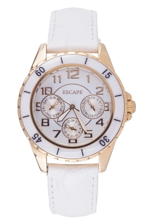 Ceas dama ESCAPE, 36 mm, curea piele ecologica alba, rezistenta la apa 5 ATM