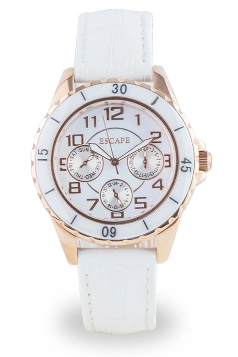 Ceas dama ESCAPE, 36 mm, curea piele ecologica alba, rezistenta la apa 5 ATM