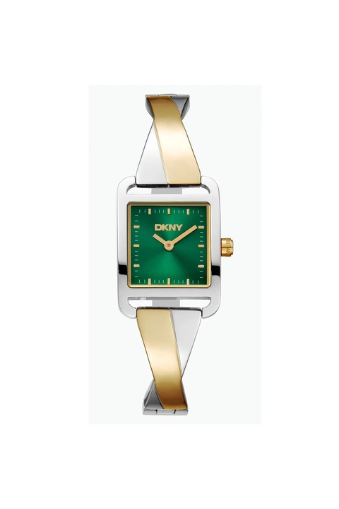 Ceas dama DKNY, model DK1L005M0155, 22x30mm, auriu/argintiu, cadran verde, mecanism Quartz, curea otel, 3 ATM