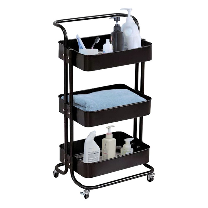 Etajera de bucatarie metalica neagra cu 3 nivele 44x36x82cm