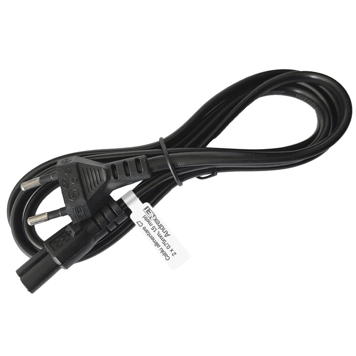 Cablu alimentare Euro C7 1.5 metri, 2 x 0.75mm, HQ Series, pentru TV, radiocasetofon, laptop, 2.5A 250V, negru