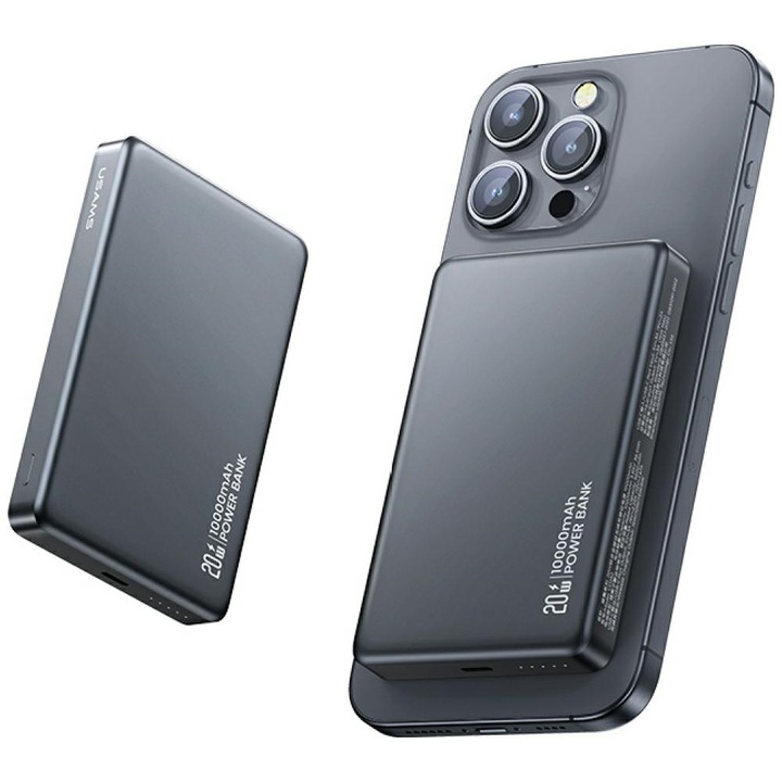 Външна батерия, USAMS, серия CY CD242, 10000mAh, 20W, безжична, кафява, 1.1 см