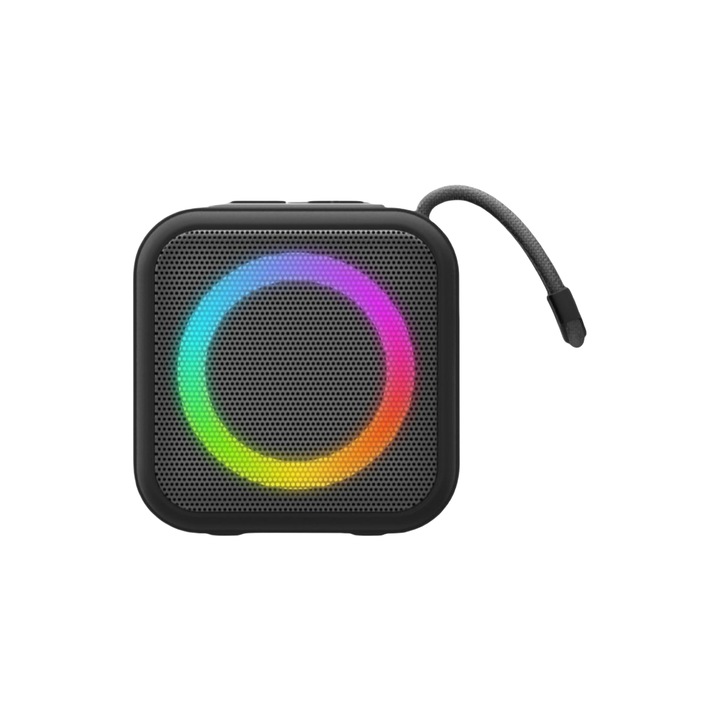 Boxa portabila, Bluetooth 5.0, RGB, 1200mAh, incarcare USB, baterie cu durata lunga de viata, neagra