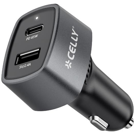 Incarcator Auto Celly 1xUSB-C + 1xUSB-A 65W Negru