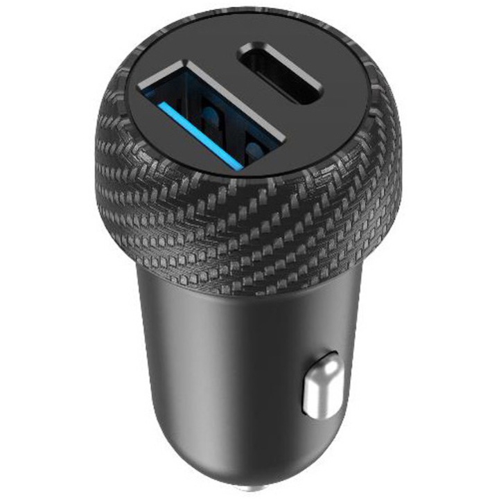Incarcator Auto Celly 1xUSB-C + 1xUSB-A 45W Negru