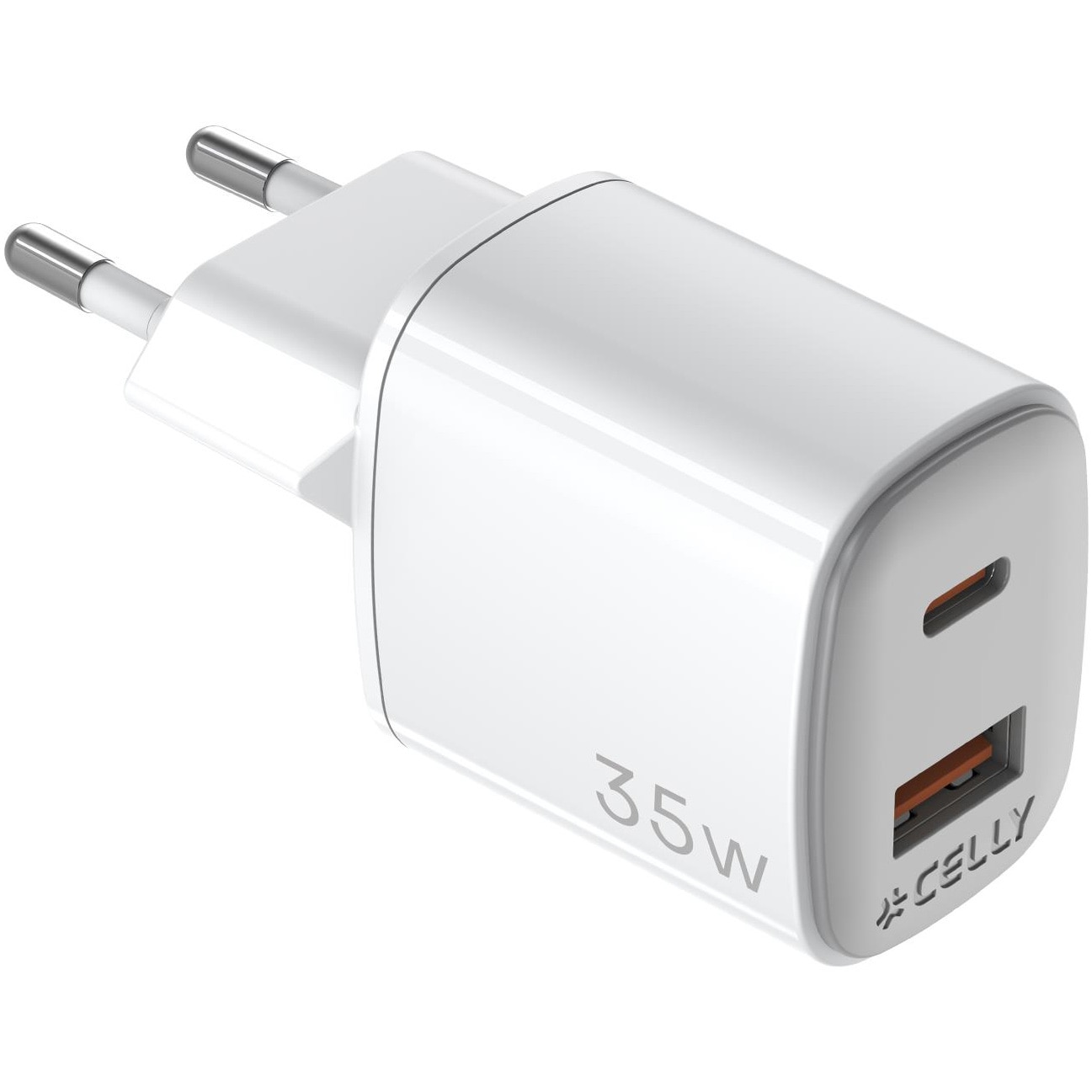 Incarcator Retea Celly UltraCompact GaN 1xUSB-A 1xUSB-C 35W Alb