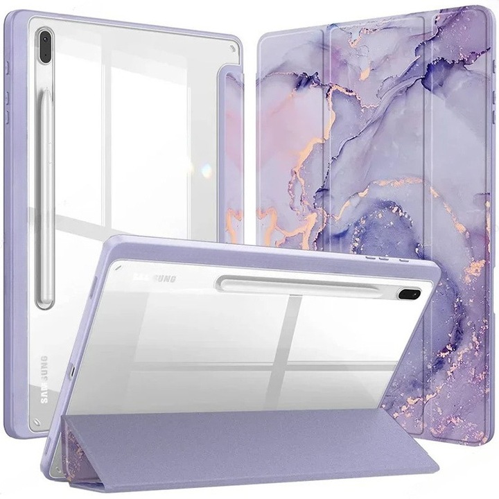 Husa tableta, XGSM, compatibila cu Samsung Galaxy Tab S10 FE+ Plus, violet marmura