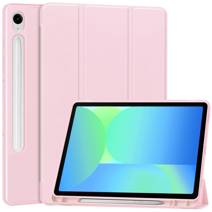 Husa tableta ERBORD pentru Samsung Galaxy Tab S10 FE+ Plus, tri-fold, roz, cu suport pentru rysik