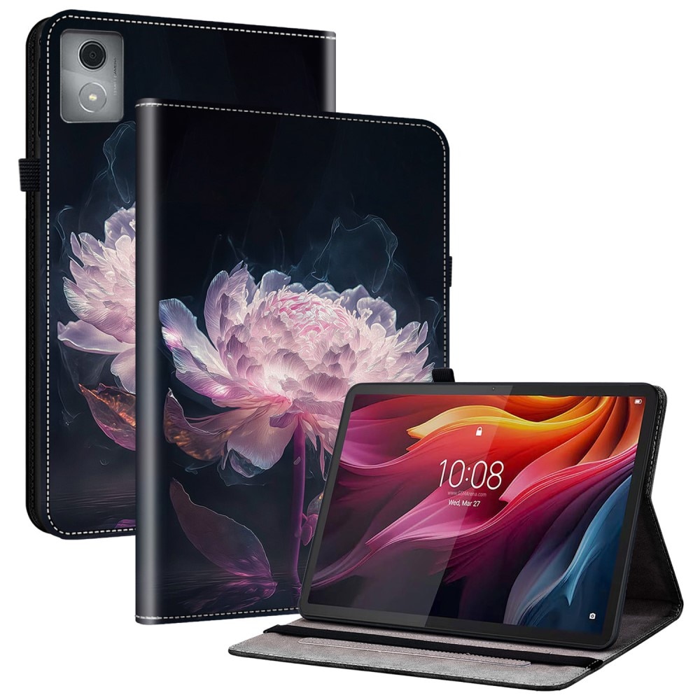 Husa tableta, Lenovo Tab K11 Plus, imprimeu flori piwonii, functie suport, culoare violet