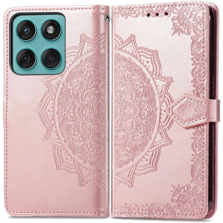 Husa telefon XGSM pentru Motorola Edge 60 / 60 Fusion, Mandala, roz, cu functie stand, din piele sintetica