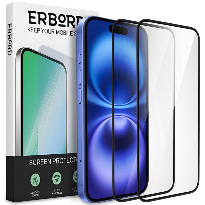 Set 2x Folii de protectie hibrida Ceramic pentru iPhone 16 Plus, elasticitate, rezistenta la socuri, transparent