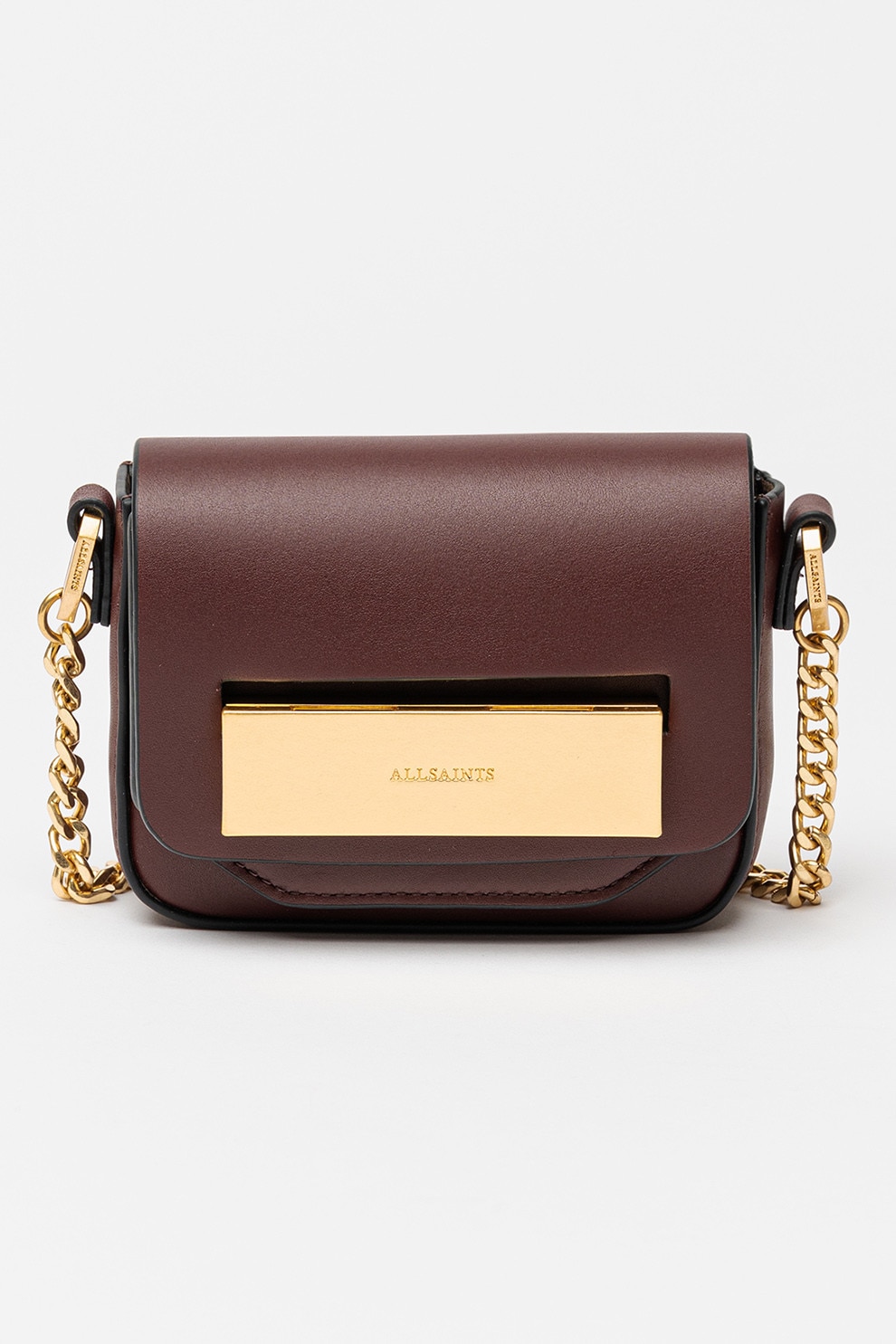 AllSaints, Geanta crossbody de piele cu bareta lant, Visiniu - eMAG.ro