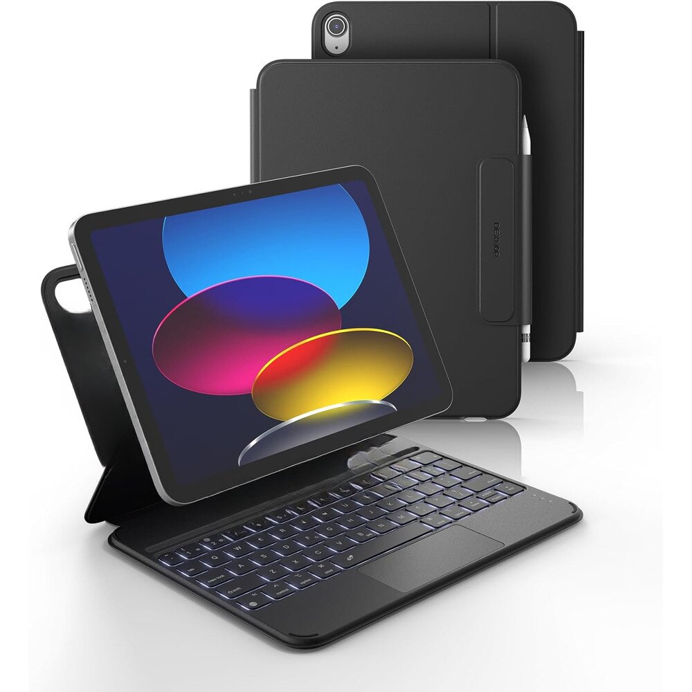 Husa cu tastatura pentru iPad 11 2025 A16 (generatia a 11-a) / iPad 10.9 2022 (generatia a 10-a), tastatura magnetica Dexnor cu touchpad, neagra