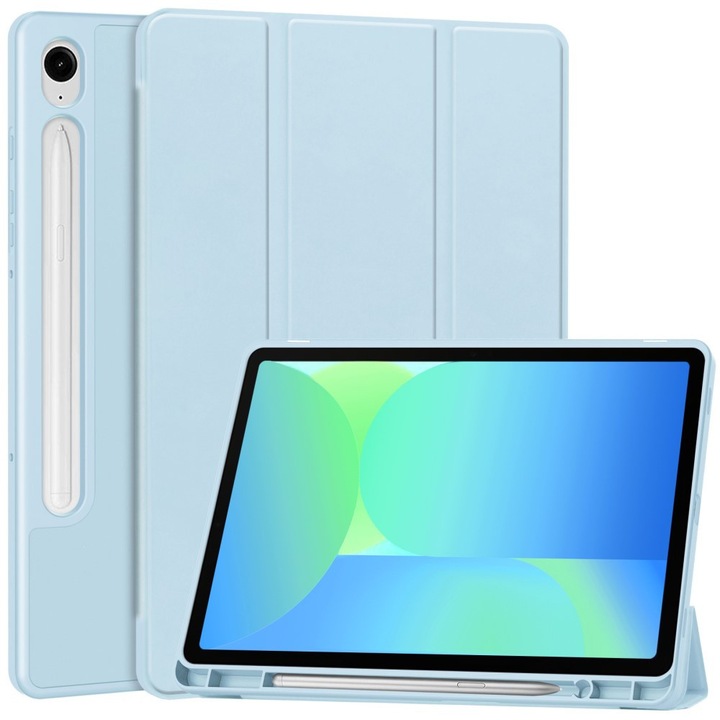 Husa tableta ERBORD pentru Samsung Galaxy Tab S10 FE+ Plus, tri-fold, cu suport pentru stylus, albastra