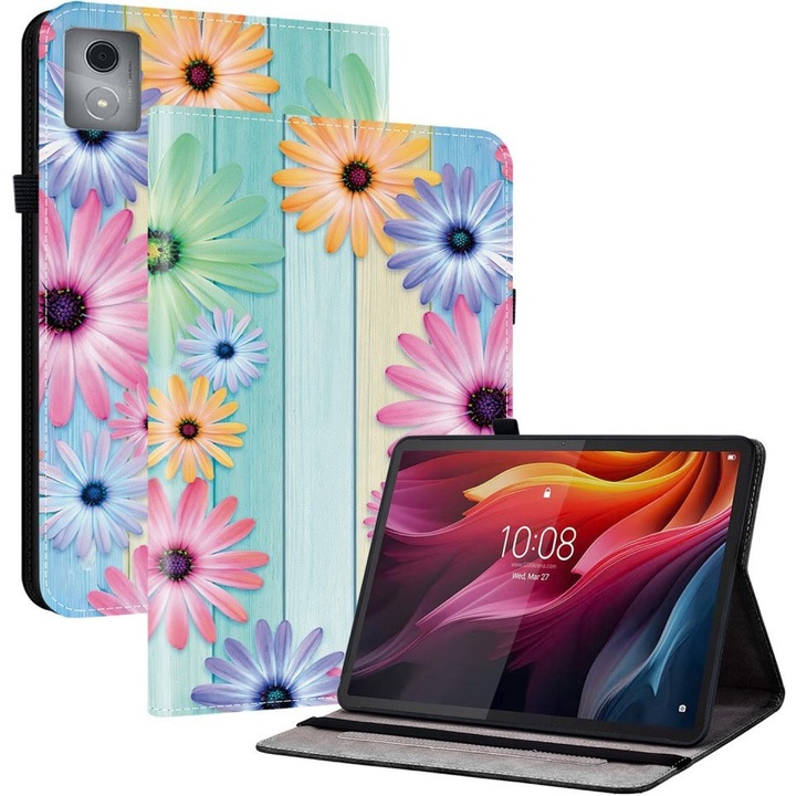 Husa tablete, XGSM, Lenovo Tab K11 Plus, colorat cu imprimeu flori soarelui, cu functie de suport, dimensiuni precise