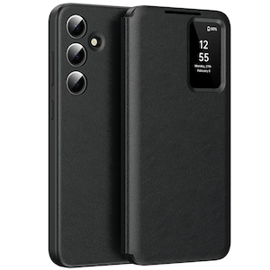 Husa telefon Samsung Galaxy A56 5G, XGSM, Smart View, neagra, cu suport si buzunar pentru card
