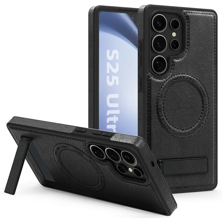 Husa telefon GKK pentru Samsung Galaxy S25 Ultra, piele sintetica, suport, neagra