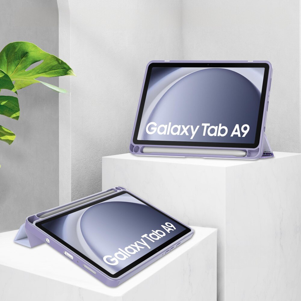 Husa tableta Samsung Galaxy Tab A9, Smartcase Hybrid, marmura violeta, cu suport pentru stylus, tri-fold