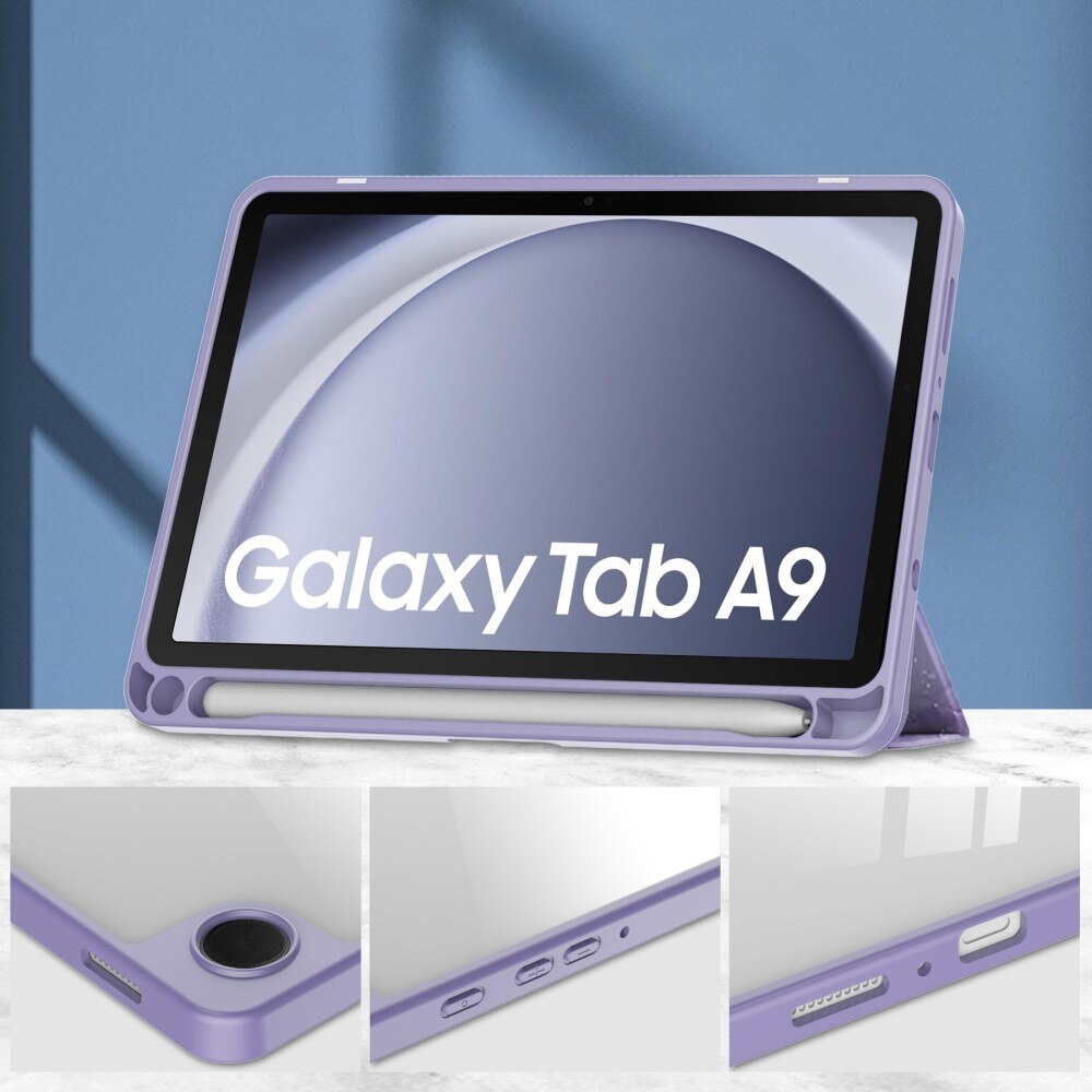 Husa tableta Samsung Galaxy Tab A9, Smartcase Hybrid, marmura violeta, cu suport pentru stylus, tri-fold
