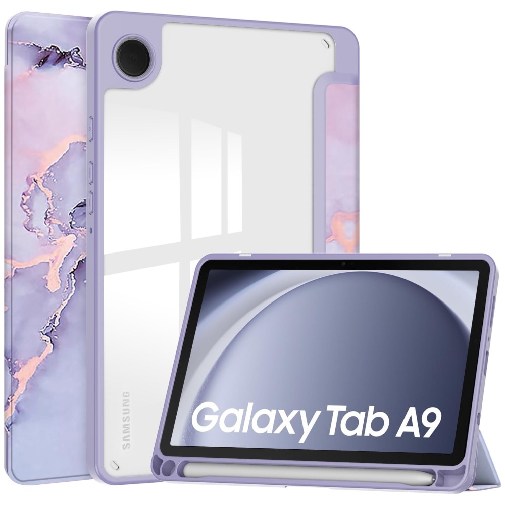 Husa tableta Samsung Galaxy Tab A9, Smartcase Hybrid, marmura violeta, cu suport pentru stylus, tri-fold