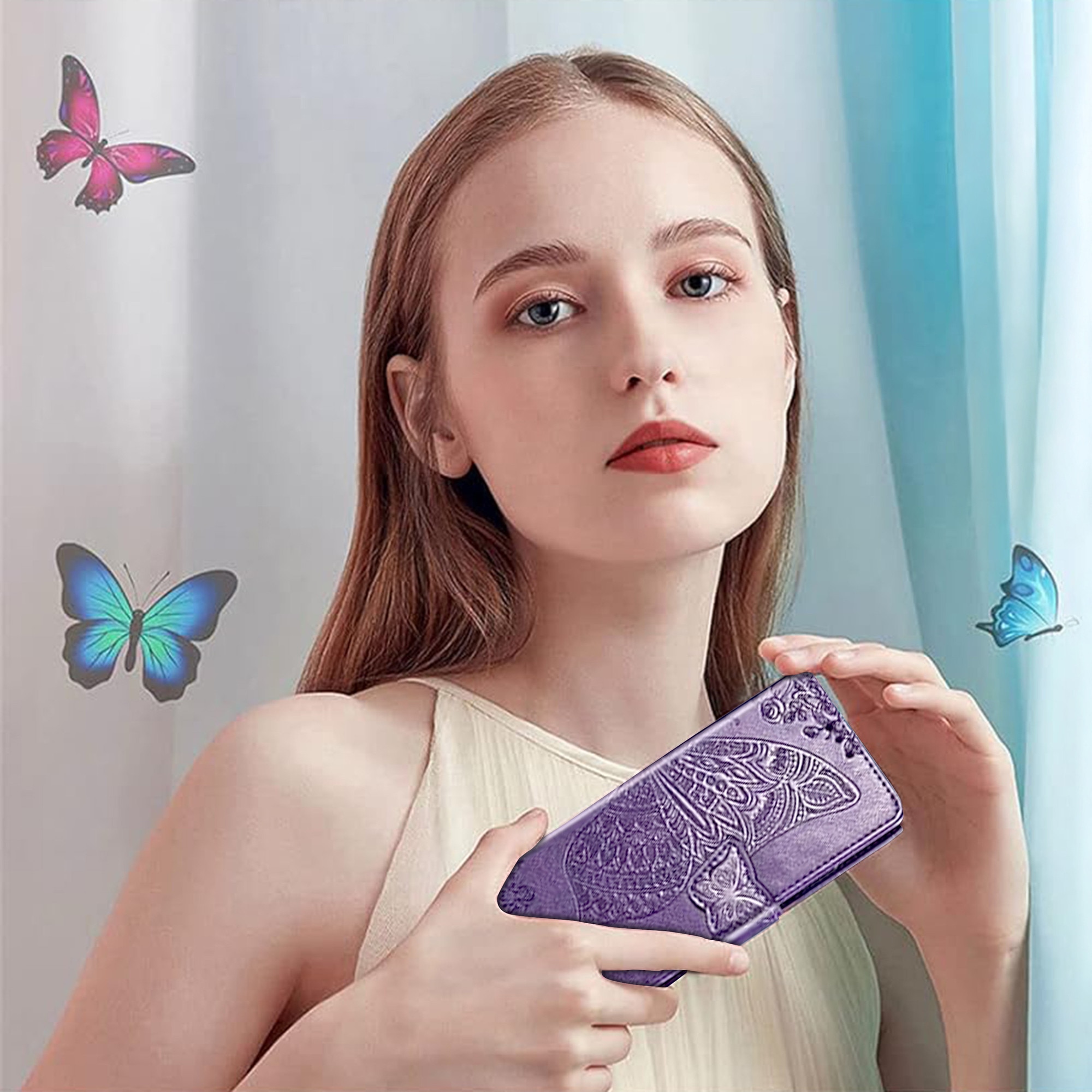 Husa flip pentru Xiaomi Redmi Note 15 Pro 5G, Fluture, violet