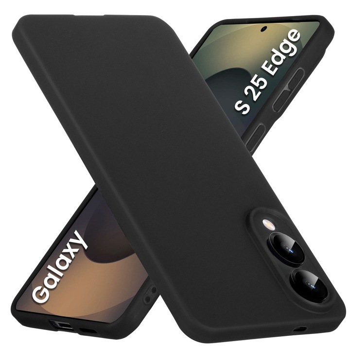 ERBORD telefontok Samsung Galaxy S25 Edge-hez, matt TPU, fekete, kompatibilis az induktív töltőkkel, pontos méretek