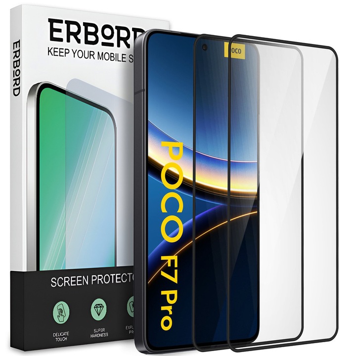 Set 2x Folii de protectie ERBORD 3D pentru Xiaomi Poco F7 Pro, transparent, montaj usor