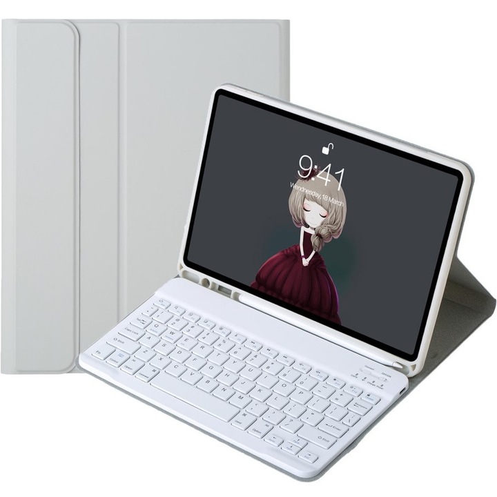 Husa cu tastatura, XGSM, 2 in 1, gri, pentru tableta 11"