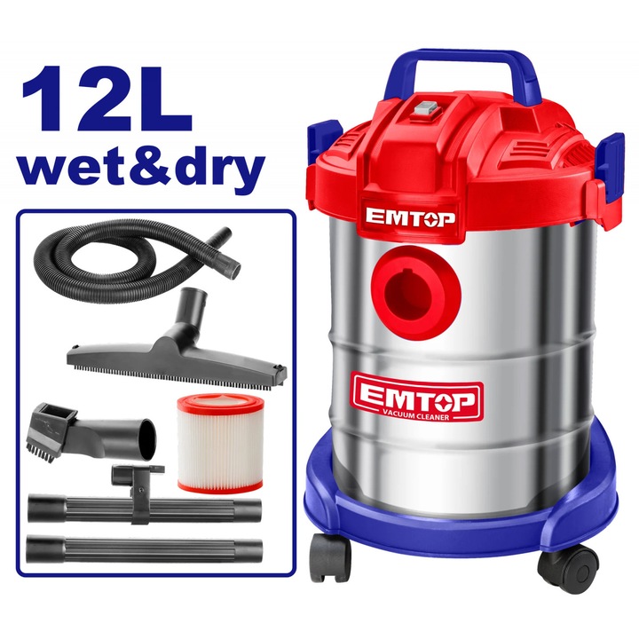 Aspirator electric 12L, curatare umeda si uscata, filtru HEPA - EVCR0801, EMTOP