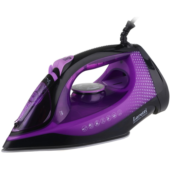 Ютия Laretti LR-CC8330, 2600W, Прозрачен резервоар за вода: 320 мл, Сушене / гладене с пара, Селектор за пара и температура, Функция за самопочистване, Система против прокапване, Светлинен индикатор