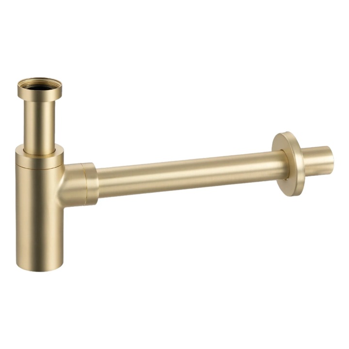 Sifon patrat pentru chiuveta cu luneta si garnituri, Balneo, Alama, Rezistent la coroziune, Materiale de inalta calitate, Tub de scurgere reglabil, Manopera de inalta calitate, 70 mm x 0,8 x 10 x 0,5 cm, Aur periat