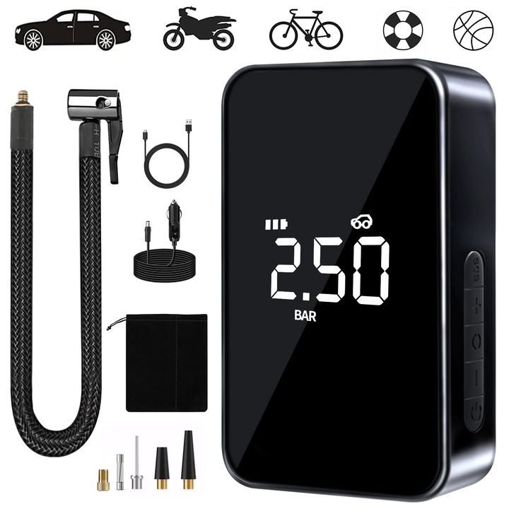 Neakhmer elektromos légpumpa, 150 Psi, 6000 Mah, hordozható, fém, kerékpárokhoz és autókhoz