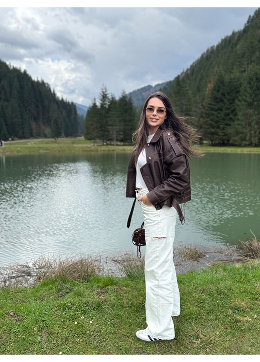 Jacheta din piele naturala cu maneci detasabile