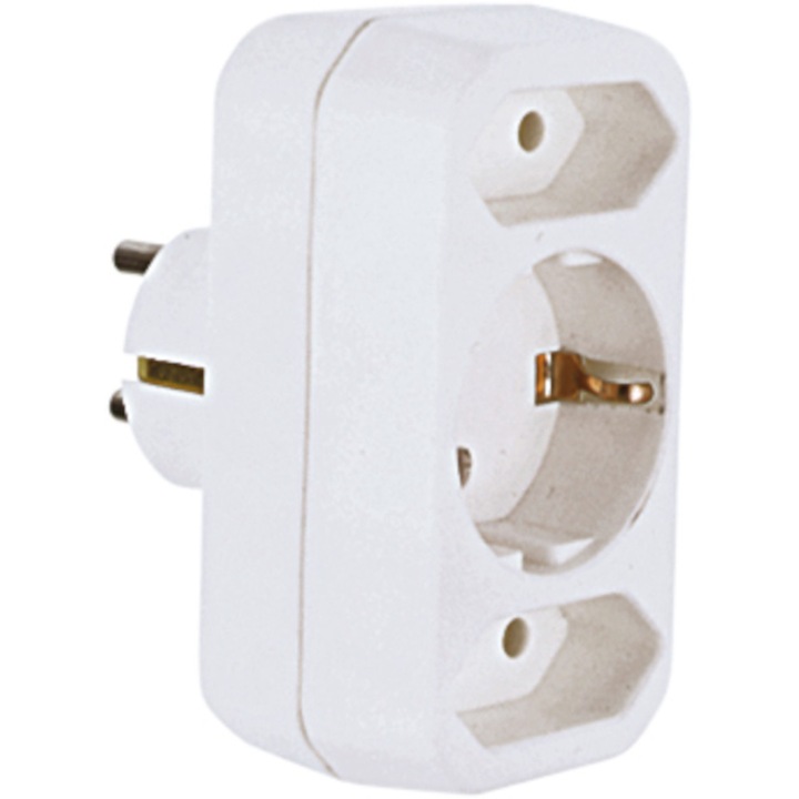 Щепсел Vision Touch, 1 шуко контакт + 2 евро контакта, Бял