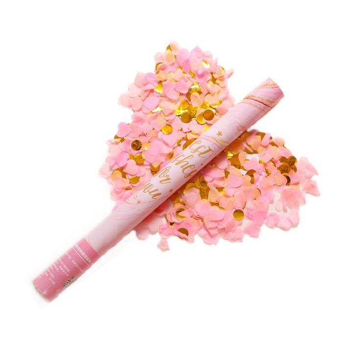 Конфети оръдие, Flippy, Най-добри пожелания, Конфети със сърце и пайети, 60 x 5 см, Розово злато